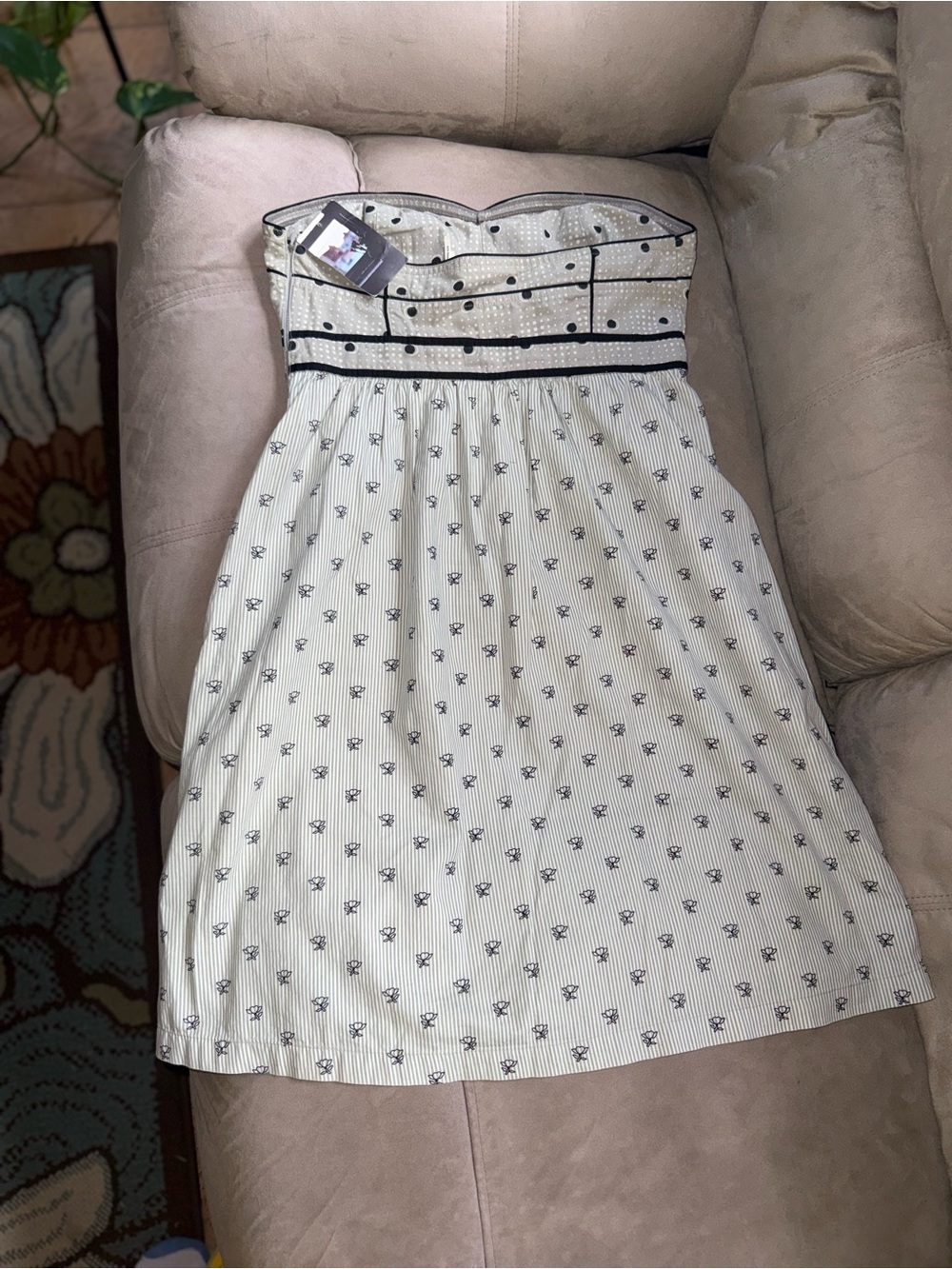 Kimchi Blue Cream and Black Polka Dot Strapless Mini Dress - Picture 4 of 7